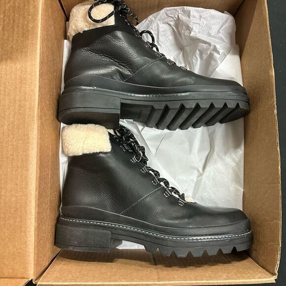 Bernardo Black Sherpa Tongue Lace Up Combat Boots 9.5 - Picture 3 of 7